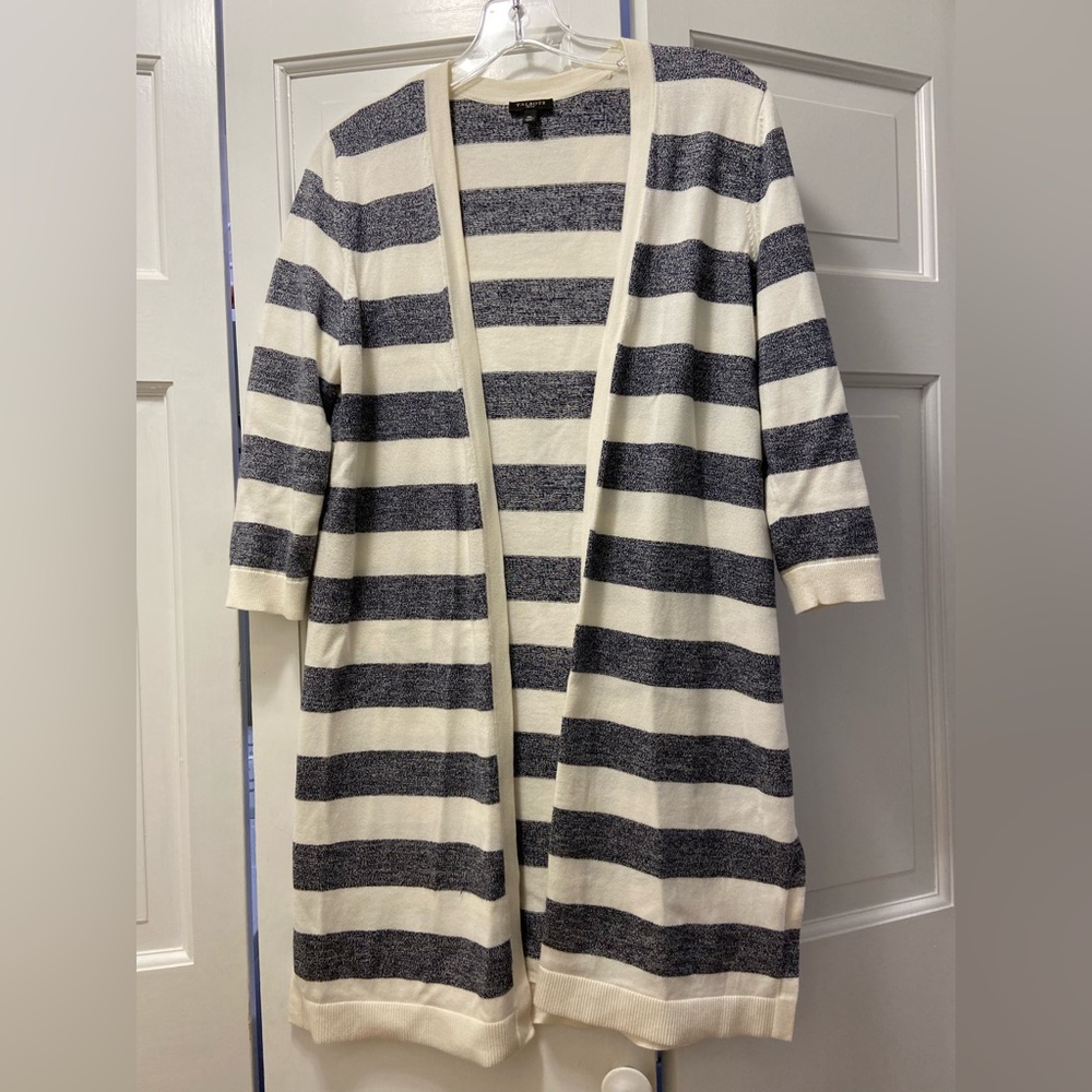 Talbots Navy and Cream Striped Cardigan - Picture 2 of 7